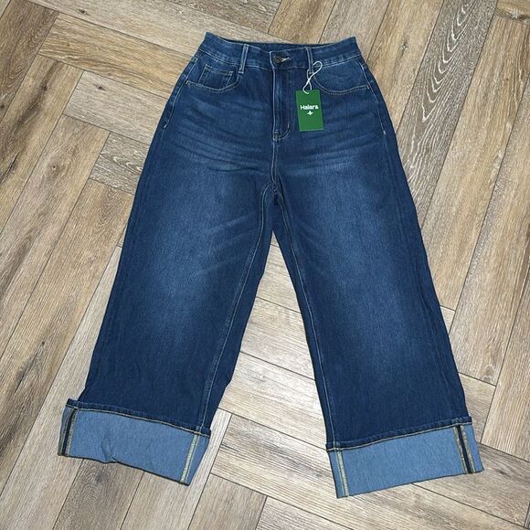 NWT Halara Flex™ High Waisted Rolled Hem Wide Leg Stretchy Casual Jeans - Picture 3 of 4